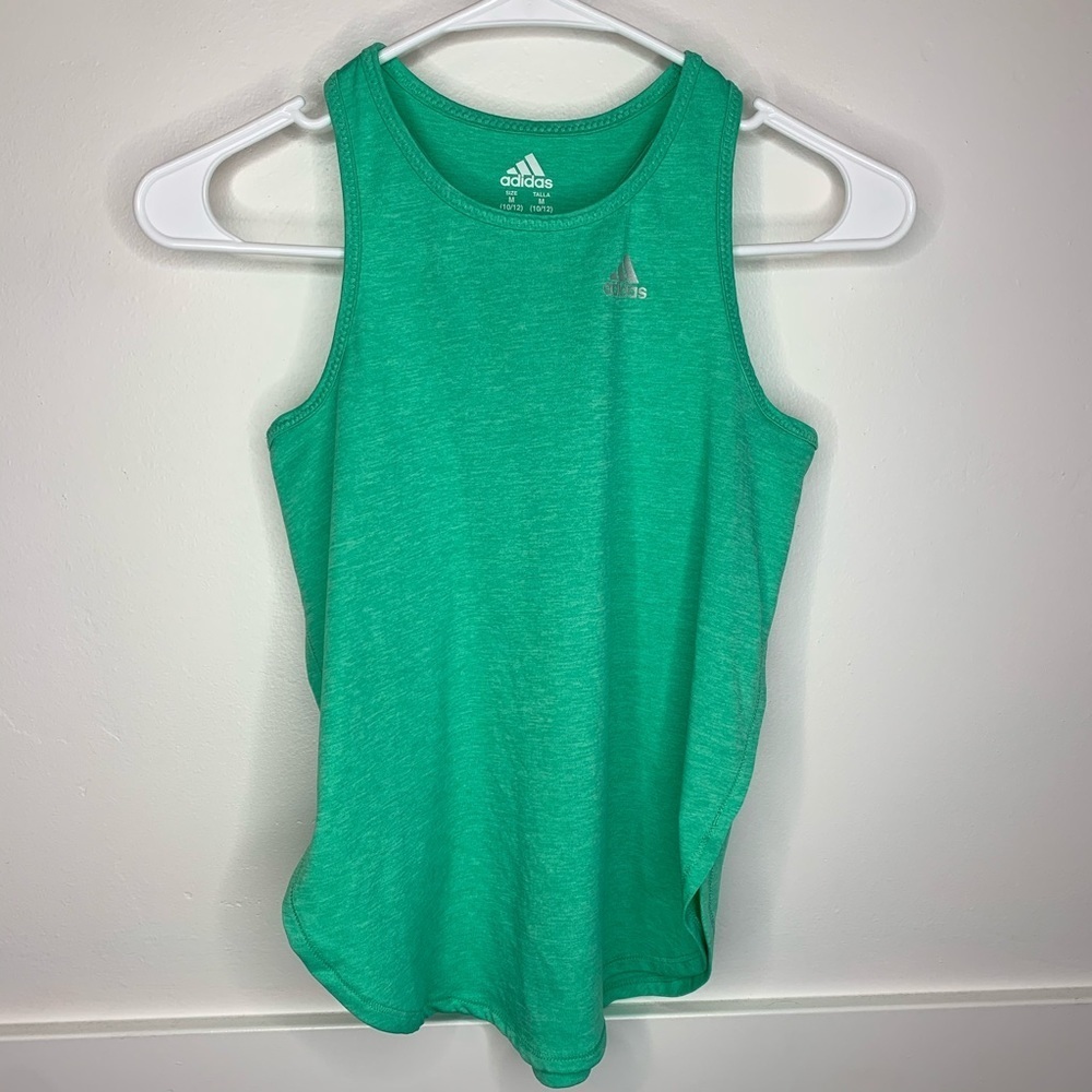 Adidas Girl's Green & Silver Logo Tank Top